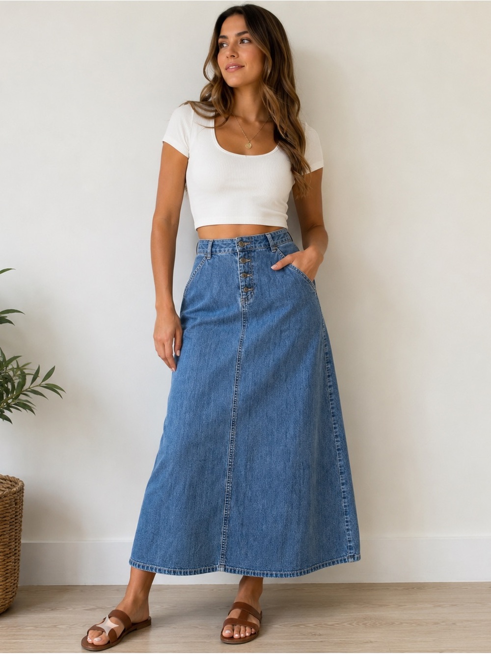 Classic‎ vintage Liz Claiborne Blue A-Line Maxi Skirt Casual